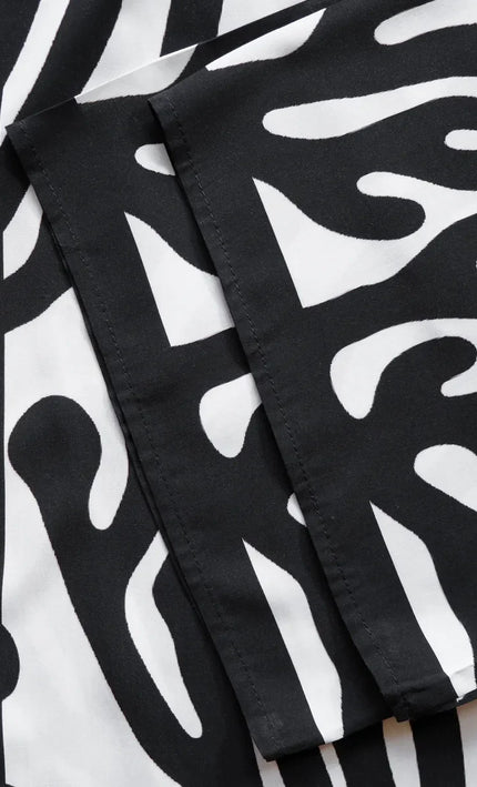 Kimono long imprimé feuilles Noir Zébré manches larges fente bohème femme plage Lumière Bohème