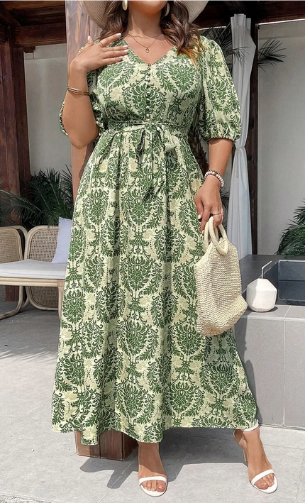 Robe Midi Col Licou Imprimé Baroque Damassé | Style Bohème Femme | KOELEX