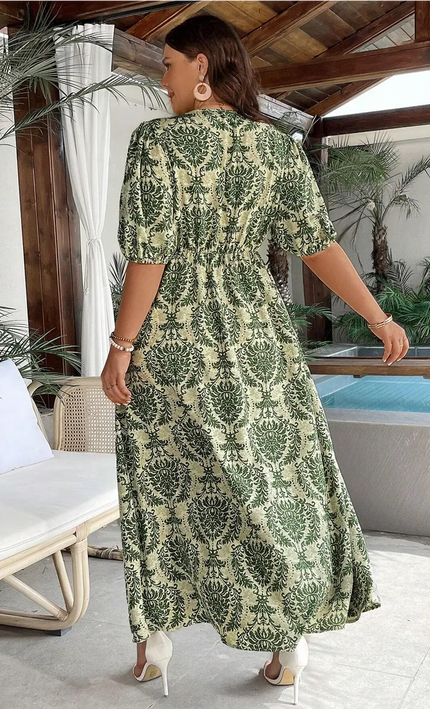 Robe Midi Col Licou Imprimé Baroque Damassé | Style Bohème Femme | KOELEX