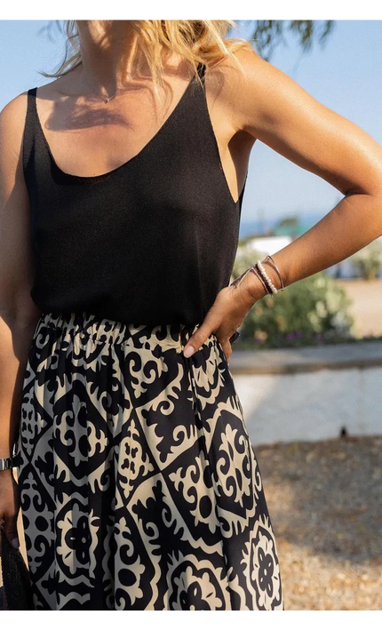 Jupe Midi Boheme Imprime Ethnique Taille Elastique | Style Bohème Femme | KOELEX