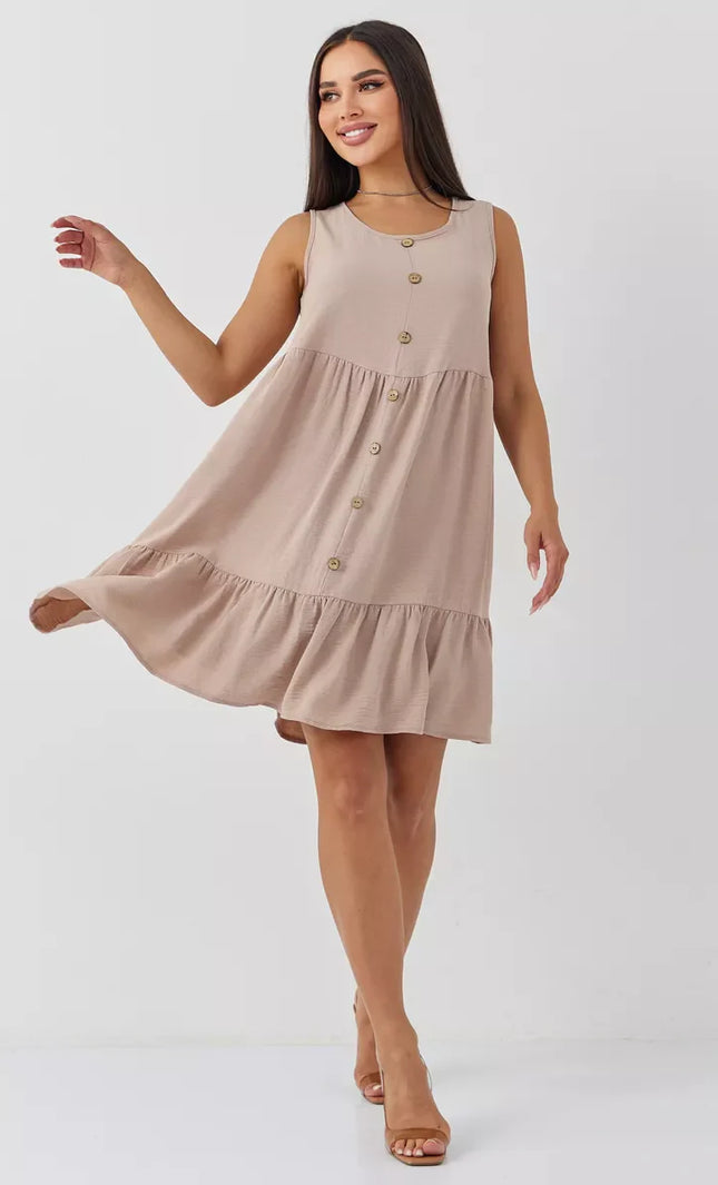 Robe nude Boutonnée Volants Sans Manches Col V - nude bohème femme été 2026 KOELEX