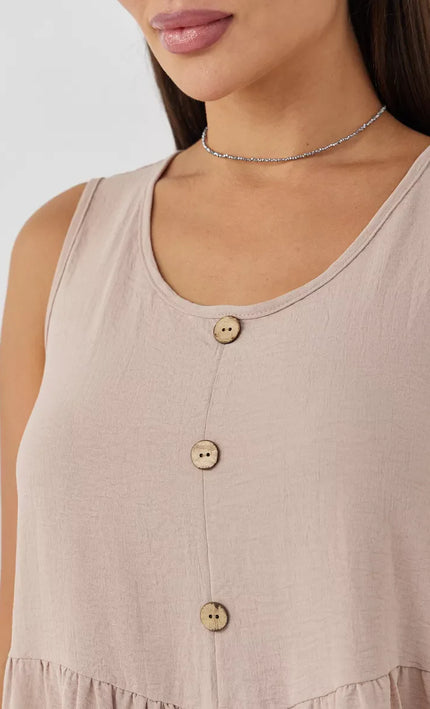 Robe nude Boutonnée Volants Sans Manches Col V - nude bohème femme été 2026 KOELEX