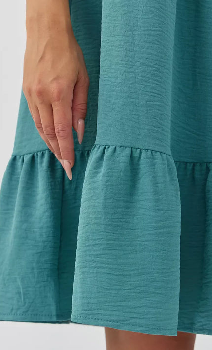Robe Vert Boutonnée Volants Sans Manches Col V - vert bohème femme été 2026 KOELEX