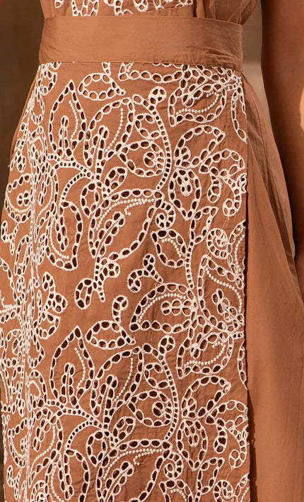 Robe Midi Sans Manches Broderie Florale Ceinture Nouée | Style Bohème Femme | KOELEX
