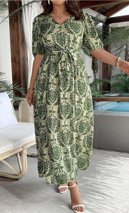 Robe Midi Col Licou Imprimé Baroque Damassé | Style Bohème Femme | KOELEX