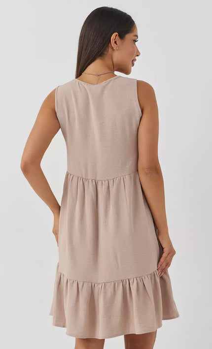 Robe nude Boutonnée Volants Sans Manches Col V - nude bohème femme été 2026 KOELEX