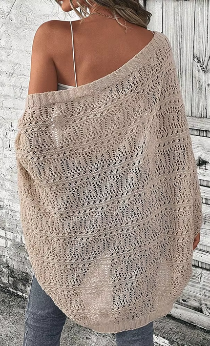 Cardigan Boheme Tricot Crochete Ajoure Manches Chauve-Souris | Style Bohème Femme | KOELEX