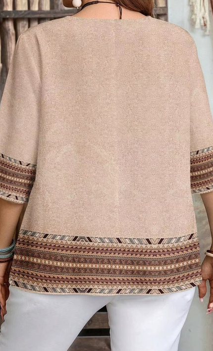 Chemise Bohème Ethnique Manches Courtes Boutons - Kaki bohème femme été casual KOELEX