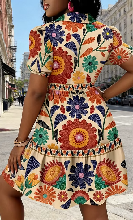 Mini Robe Florale Folk Manches Bouffantes Volants - Multicolore bohème femme été festival soirée KOELEX
 