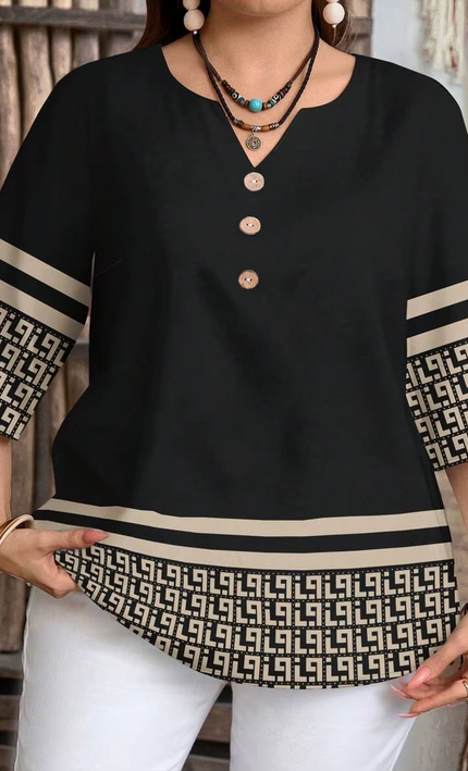 Chemise Bohème Ethnique Manches Courtes Boutons - Noir bohème femme été casual KOELEX