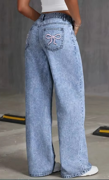 Jean Large Delave Brode Noeud Poche Arriere | Style Bohème Femme | KOELEX