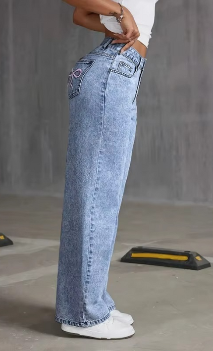 Jean Large Delave Brode Noeud Poche Arriere | Style Bohème Femme | KOELEX