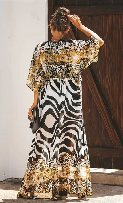 Kimono Long Bohème Imprimé Léopard Zébré Cape Plage - Multicolore bohème femme plage soirée KOELEX