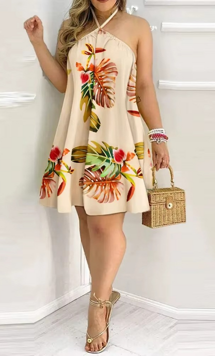 Robe Courte Bohème Florale Col Licou Dos Nu bohème femme été festival soirée KOELEX
