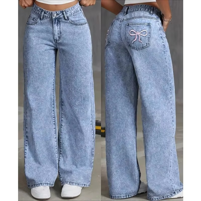 Jean Large Delave Brode Noeud Poche Arriere | Style Bohème Femme | KOELEX