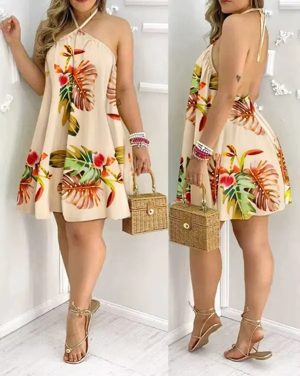 Robe Courte Bohème Florale Col Licou Dos Nu bohème femme été festival soirée KOELEX