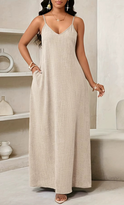 Robe maxi florale manches bouffantes beige bohème femme été KOELEX