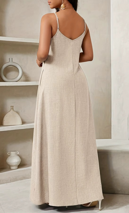 Robe maxi florale manches bouffantes beige bohème femme été KOELEX