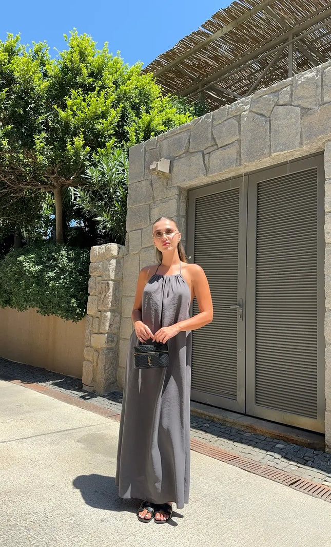 Robe maxi col licou dos nu gris bohème chic femme soirée festival Cannes KOELEX
 