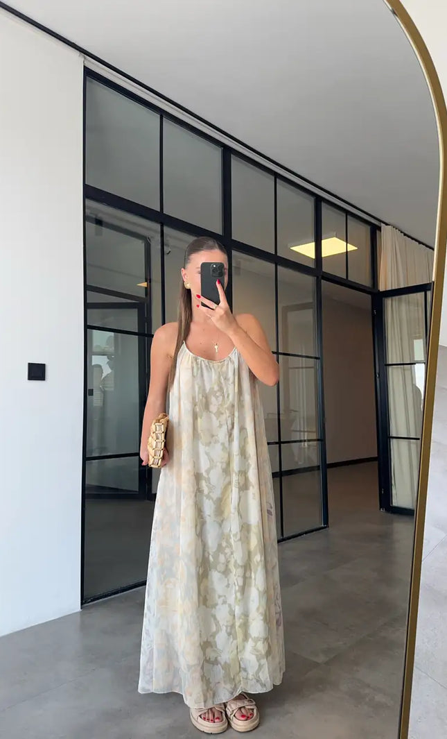 Robe maxi fluide floral délavé crème bohème femme plage été mariage KOELEX