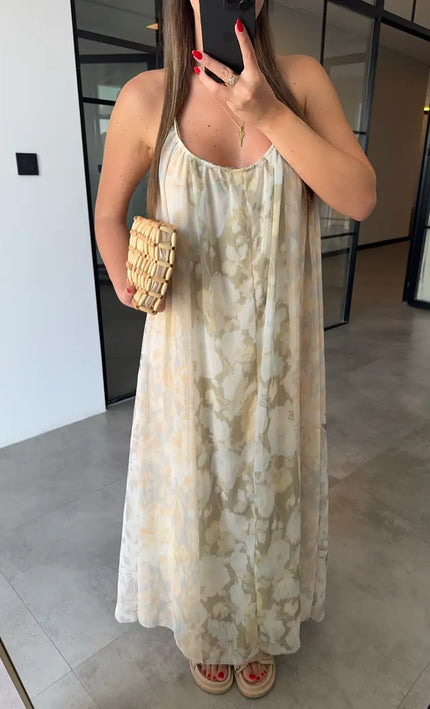 Robe maxi fluide floral délavé crème bohème femme plage été mariage KOELEX