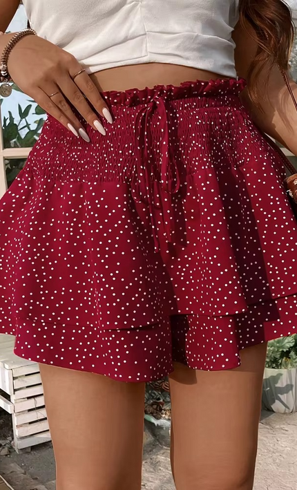 Jupe Courte Double Couche Imprimee Pois Volants | Style Bohème Femme | koelex 