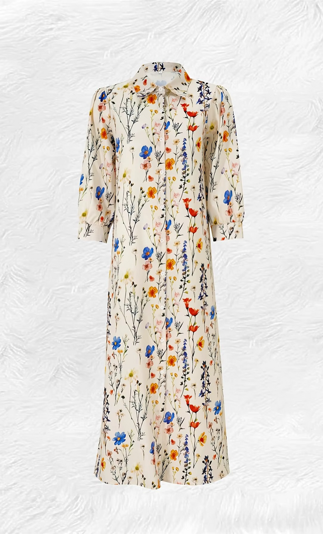 Robe longue boutonnée imprimé floral multicolore bohème femme koelex 
