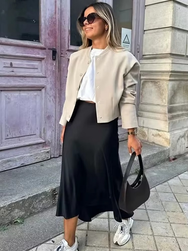 Jupe Midi Satin Elegante Taille Haute | Style Bohème Femme koelex 