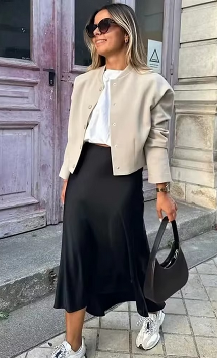 Jupe Midi Satin Elegante Taille Haute | Style Bohème Femme koelex 